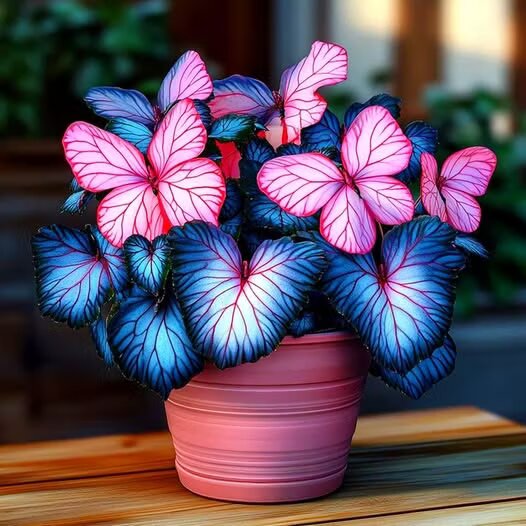 Moonlight Butterfly Begonia Flower Seeds - Blue Heart Heirloom Non-GMO Seeds for Planting