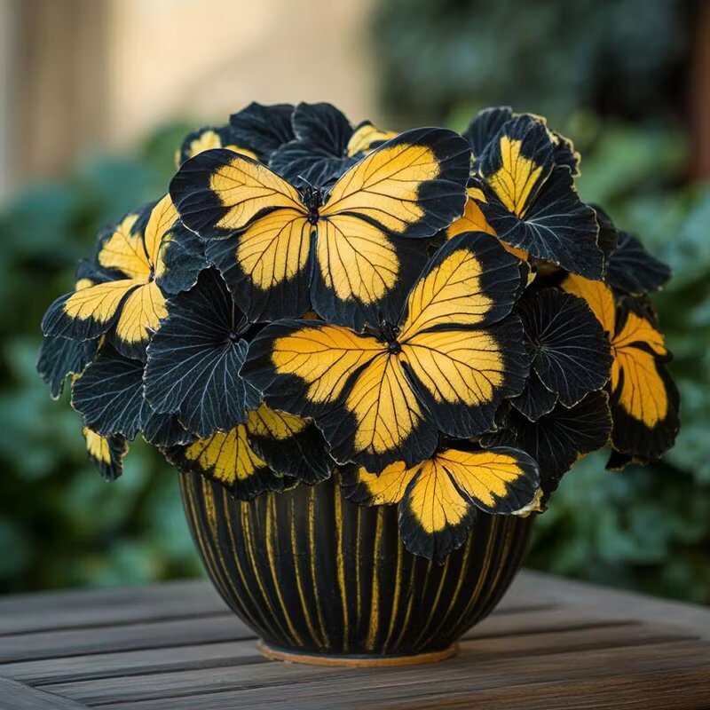 Moonlight Butterfly Begonia Flower Seeds Yellow and Black Heirloom Non-GMO High Germination Seeds for Planting