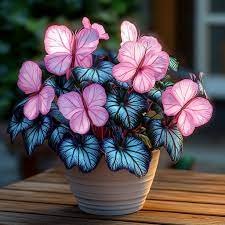 Moonlight Butterfly Begonia Flower Seeds - Blue Heart Heirloom Non-GMO Seeds for Planting